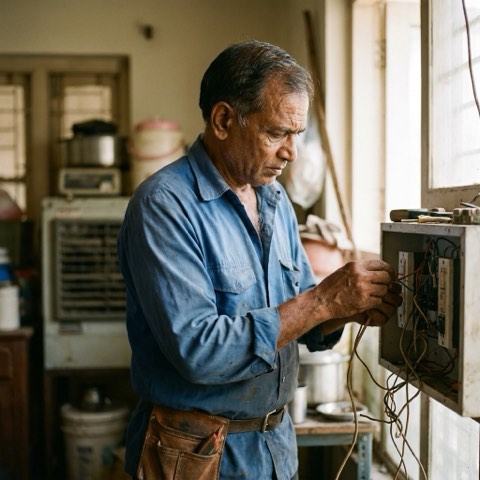 An electrician working on a switchboard