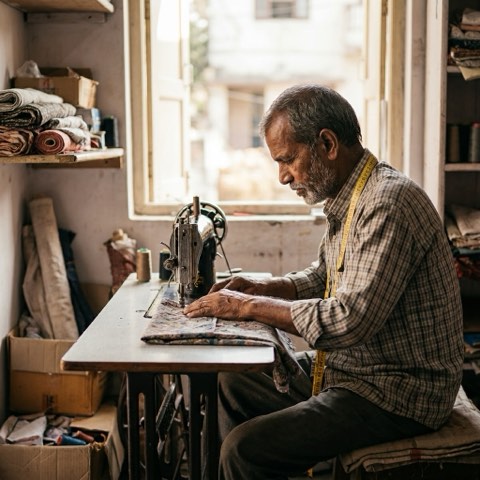 A tailor at a sewing machine