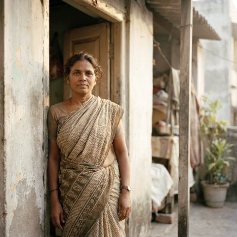 A house help standing in a doorway